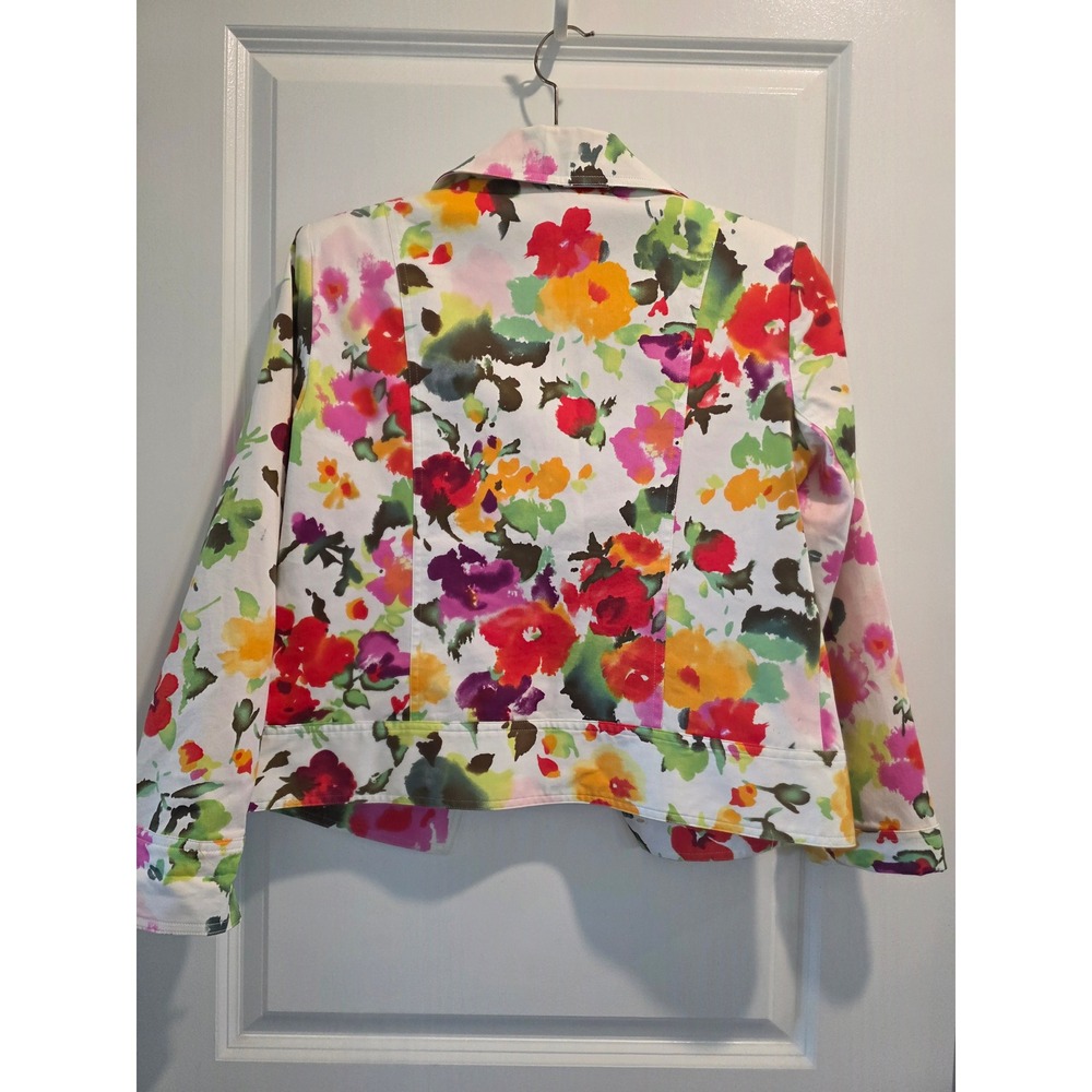 Women's sz S Patrick Christopher Floral Cotton Sateen Blazer White Yellow Pink - Picture 3 of 10